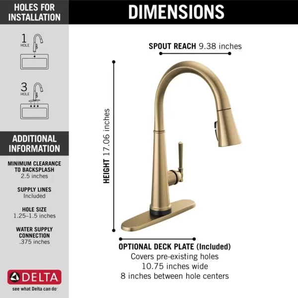 imageDelta Faucet Emmeline Gold Kitchen Faucet Touch Touch Kitchen Faucets with Pull Down Sprayer Kitchen Sink Faucet Delta Touch2O Technology Lumicoat Champagne Bronze 9182TCZPRDST