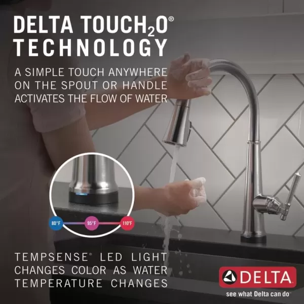 imageDelta Faucet Emmeline Touch Kitchen Faucet Chrome Chrome Kitchen Faucets with Pull Down Sprayer Kitchen Sink Faucet Touch Faucet Delta Touch2O Technology Lumicoat Chrome 9182TPRDST