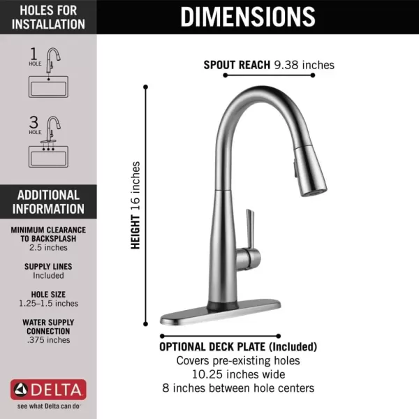imageDelta Faucet Essa VoiceIQ Touchless Kitchen Faucet with Pull Down Sprayer Smart Faucet Alexa and Google Assistant Voice Activated Kitchen Sink Faucet Chrome 9113TVDSTArctic Stainless