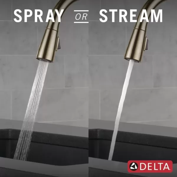 imageDelta Faucet Essa VoiceIQ Touchless Kitchen Faucet with Pull Down Sprayer Smart Faucet Alexa and Google Assistant Voice Activated Kitchen Sink Faucet Chrome 9113TVDSTChampagne Bronze