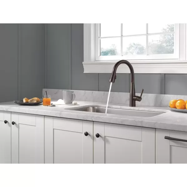 imageDelta Faucet Essa VoiceIQ Touchless Kitchen Faucet with Pull Down Sprayer Smart Faucet Alexa and Google Assistant Voice Activated Kitchen Sink Faucet Chrome 9113TVDSTVenetian Bronze