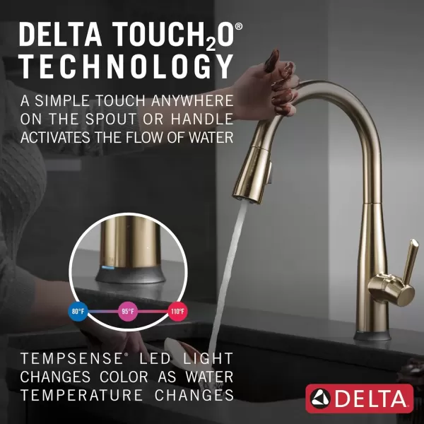 imageDelta Faucet Essa VoiceIQ Touchless Kitchen Faucet with Pull Down Sprayer Smart Faucet Alexa and Google Assistant Voice Activated Kitchen Sink Faucet Chrome 9113TVDSTChampagne Bronze