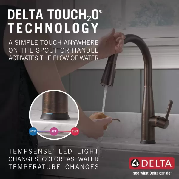 imageDelta Faucet Essa VoiceIQ Touchless Kitchen Faucet with Pull Down Sprayer Smart Faucet Alexa and Google Assistant Voice Activated Kitchen Sink Faucet Chrome 9113TVDSTVenetian Bronze