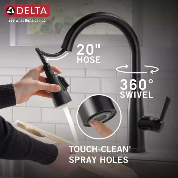 imageDelta Faucet Essa VoiceIQ Touchless Kitchen Faucet with Pull Down Sprayer Smart Faucet Alexa and Google Assistant Voice Activated Kitchen Sink Faucet Chrome 9113TVDSTMatte Black