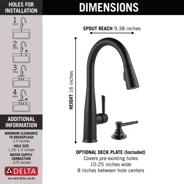 imageDelta Faucet Essa VoiceIQ Touchless Kitchen Faucet with Pull Down Sprayer Smart Faucet Alexa and Google Assistant Voice Activated Kitchen Sink Faucet Chrome 9113TVDSTMatte Black