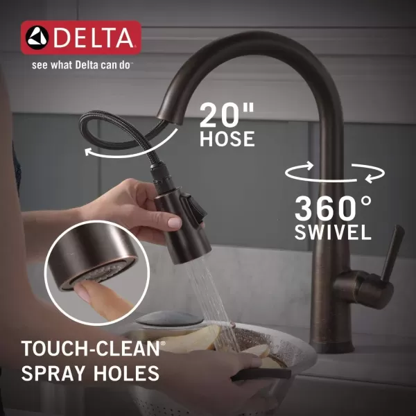 imageDelta Faucet Essa VoiceIQ Touchless Kitchen Faucet with Pull Down Sprayer Smart Faucet Alexa and Google Assistant Voice Activated Kitchen Sink Faucet Chrome 9113TVDSTVenetian Bronze