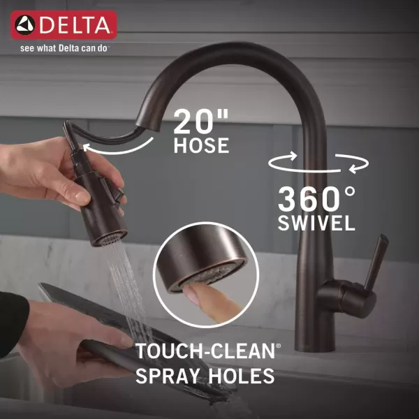 imageDelta Faucet Essa VoiceIQ Touchless Kitchen Faucet with Pull Down Sprayer Smart Faucet Alexa and Google Assistant Voice Activated Kitchen Sink Faucet Chrome 9113TVDSTVenetian Bronze