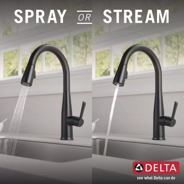 imageDelta Faucet Essa VoiceIQ Touchless Kitchen Faucet with Pull Down Sprayer Smart Faucet Alexa and Google Assistant Voice Activated Kitchen Sink Faucet Chrome 9113TVDSTMatte Black