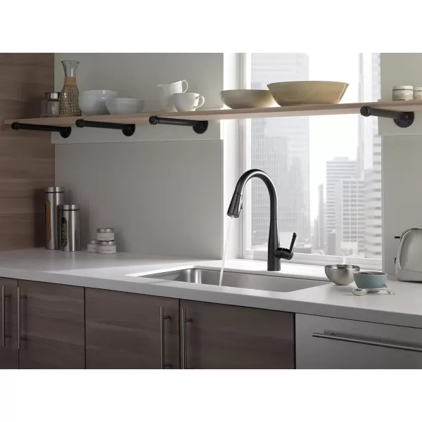 imageDelta Faucet Essa VoiceIQ Touchless Kitchen Faucet with Pull Down Sprayer Smart Faucet Alexa and Google Assistant Voice Activated Kitchen Sink Faucet Chrome 9113TVDSTMatte Black