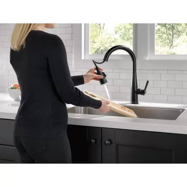 imageDelta Faucet Essa VoiceIQ Touchless Kitchen Faucet with Pull Down Sprayer Smart Faucet Alexa and Google Assistant Voice Activated Kitchen Sink Faucet Chrome 9113TVDSTMatte Black