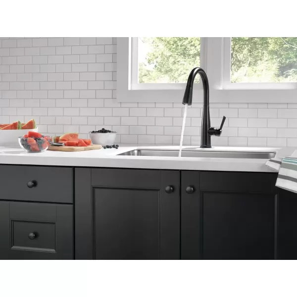 imageDelta Faucet Essa VoiceIQ Touchless Kitchen Faucet with Pull Down Sprayer Smart Faucet Alexa and Google Assistant Voice Activated Kitchen Sink Faucet Chrome 9113TVDSTMatte Black