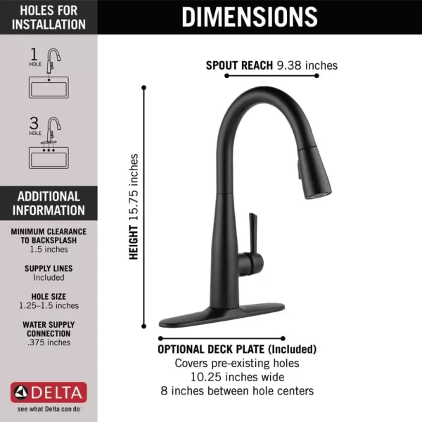 imageDelta Faucet Essa VoiceIQ Touchless Kitchen Faucet with Pull Down Sprayer Smart Faucet Alexa and Google Assistant Voice Activated Kitchen Sink Faucet Chrome 9113TVDSTMatte Black