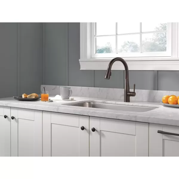 imageDelta Faucet Essa VoiceIQ Touchless Kitchen Faucet with Pull Down Sprayer Smart Faucet Alexa and Google Assistant Voice Activated Kitchen Sink Faucet Chrome 9113TVDSTVenetian Bronze