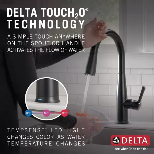 imageDelta Faucet Essa VoiceIQ Touchless Kitchen Faucet with Pull Down Sprayer Smart Faucet Alexa and Google Assistant Voice Activated Kitchen Sink Faucet Chrome 9113TVDSTMatte Black
