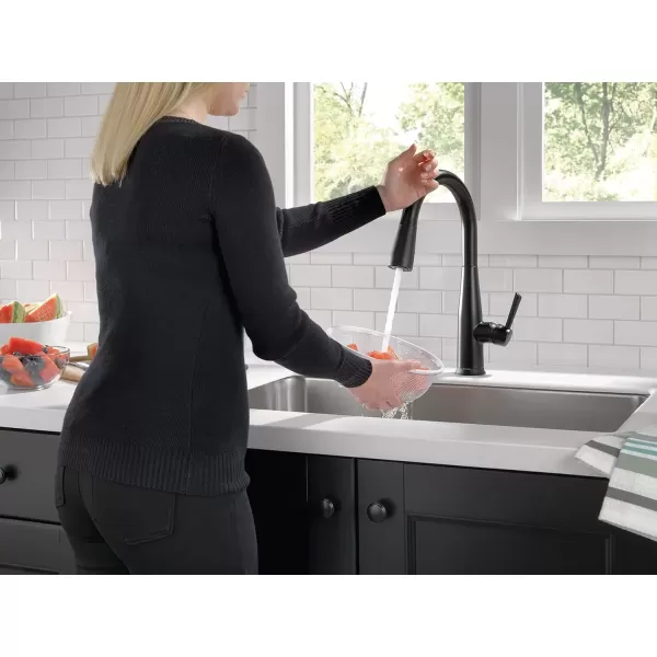 imageDelta Faucet Essa VoiceIQ Touchless Kitchen Faucet with Pull Down Sprayer Smart Faucet Alexa and Google Assistant Voice Activated Kitchen Sink Faucet Chrome 9113TVDSTMatte Black