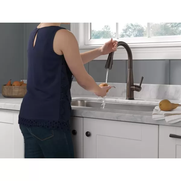 imageDelta Faucet Essa VoiceIQ Touchless Kitchen Faucet with Pull Down Sprayer Smart Faucet Alexa and Google Assistant Voice Activated Kitchen Sink Faucet Chrome 9113TVDSTVenetian Bronze