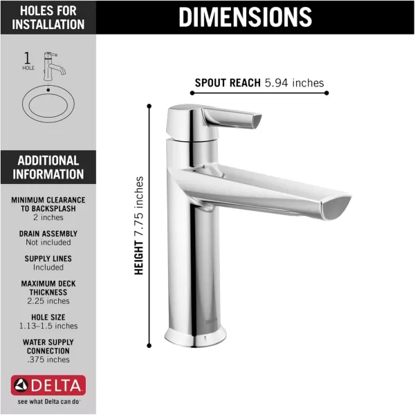imageDelta Faucet Galeon Single Hole Bathroom Faucet Chrome Bathroom Faucets for Sink 1 Hole Single Handle Bathroom Sink Faucet Diamond Seal Technology Lumicoat Chrome 571PRMPUDSTLumicoat Stainless