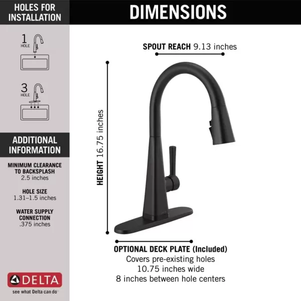 imageDelta Faucet Lenta Matte Black Kitchen Faucet Touch Touch Kitchen Faucets with Pull Down Sprayer Kitchen Sink Faucet Kitchen Faucet Black Touch2O Technology Matte Black 19802TZBLDSTMatte Black