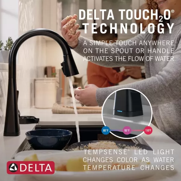 imageDelta Faucet Lenta Matte Black Kitchen Faucet Touch Touch Kitchen Faucets with Pull Down Sprayer Kitchen Sink Faucet Kitchen Faucet Black Touch2O Technology Matte Black 19802TZBLDSTMatte Black