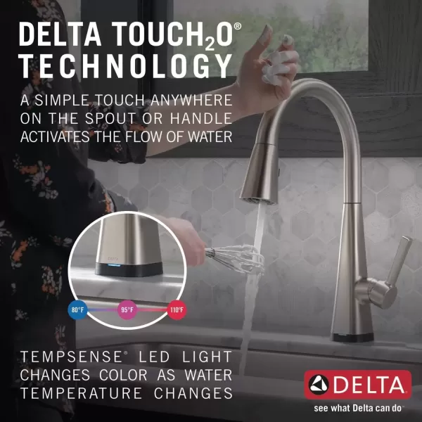 imageDelta Faucet Lenta Matte Black Kitchen Faucet Touch Touch Kitchen Faucets with Pull Down Sprayer Kitchen Sink Faucet Kitchen Faucet Black Touch2O Technology Matte Black 19802TZBLDSTSpotshield Stainless