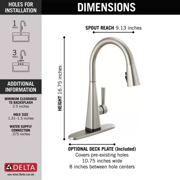 imageDelta Faucet Lenta Matte Black Kitchen Faucet Touch Touch Kitchen Faucets with Pull Down Sprayer Kitchen Sink Faucet Kitchen Faucet Black Touch2O Technology Matte Black 19802TZBLDSTSpotshield Stainless