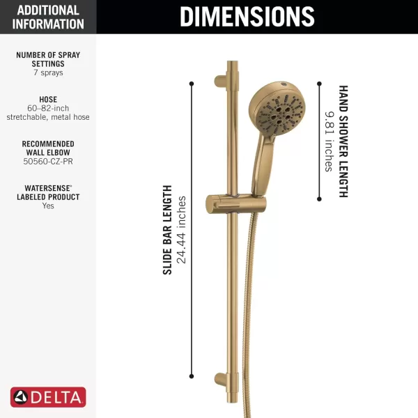 imageDelta Faucet ProClean Brushed Nickel Hand Shower with Slide Bar Handheld Shower with High Pressure Spray Shower System with Handheld Lumicoat Stainless 51584SSPRLumicoat Champagne Bronze