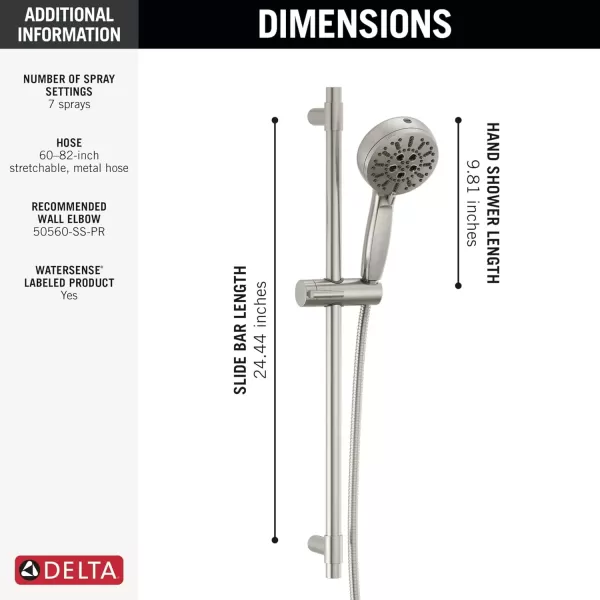 imageDelta Faucet ProClean Brushed Nickel Hand Shower with Slide Bar Handheld Shower with High Pressure Spray Shower System with Handheld Lumicoat Stainless 51584SSPRLumicoat Stainless