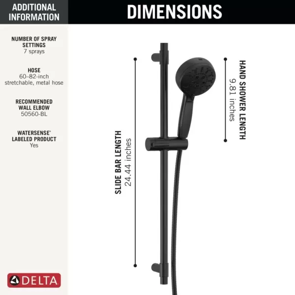 imageDelta Faucet ProClean Brushed Nickel Hand Shower with Slide Bar Handheld Shower with High Pressure Spray Shower System with Handheld Lumicoat Stainless 51584SSPRMatte Black