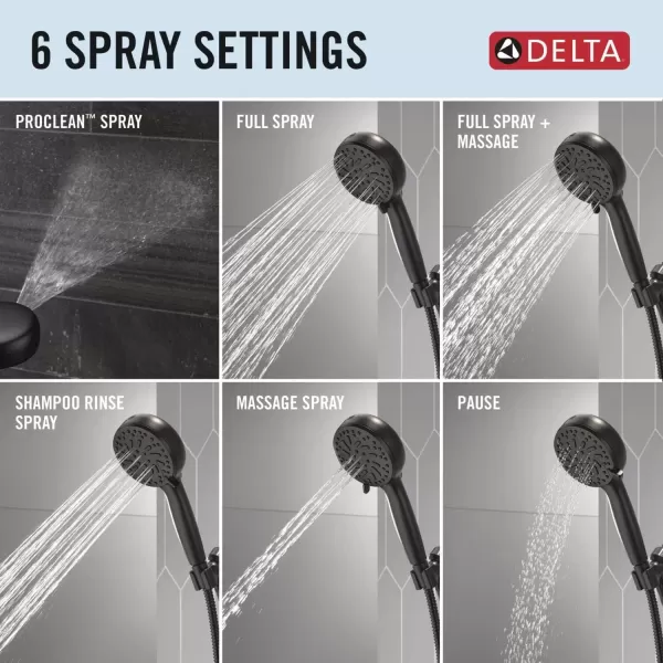 imageDelta Faucet ProClean Matte Black Shower Head with Handheld Showerhead with High Pressure Spray Handheld Shower Head 6 Spray Settings Matte Black 75740BLMatte Black