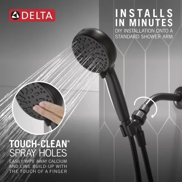 imageDelta Faucet ProClean Matte Black Shower Head with Handheld Showerhead with High Pressure Spray Handheld Shower Head 6 Spray Settings Matte Black 75740BLMatte Black