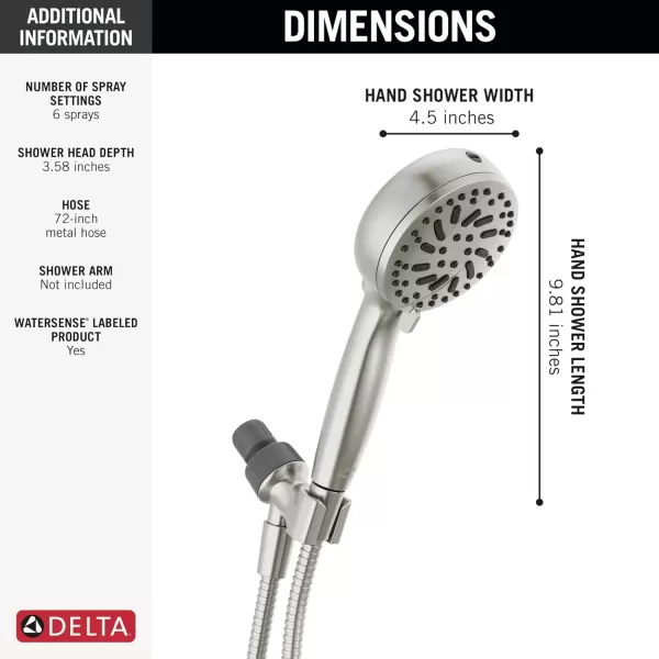 imageDelta Faucet ProClean Matte Black Shower Head with Handheld Showerhead with High Pressure Spray Handheld Shower Head 6 Spray Settings Matte Black 75740BLSpotShield Brushed Nickel