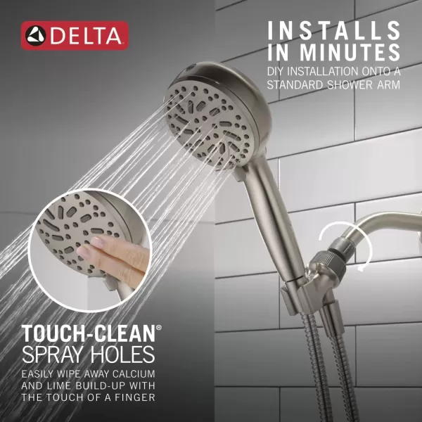 imageDelta Faucet ProClean Matte Black Shower Head with Handheld Showerhead with High Pressure Spray Handheld Shower Head 6 Spray Settings Matte Black 75740BLSpotShield Brushed Nickel