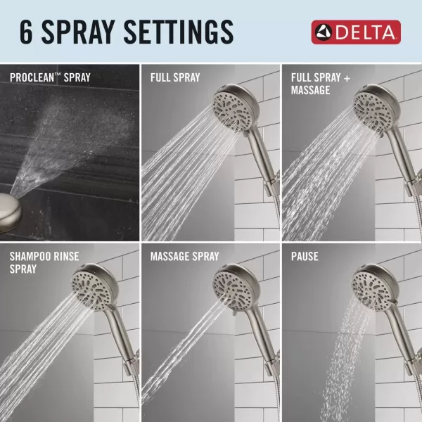 imageDelta Faucet ProClean Matte Black Shower Head with Handheld Showerhead with High Pressure Spray Handheld Shower Head 6 Spray Settings Matte Black 75740BLSpotShield Brushed Nickel