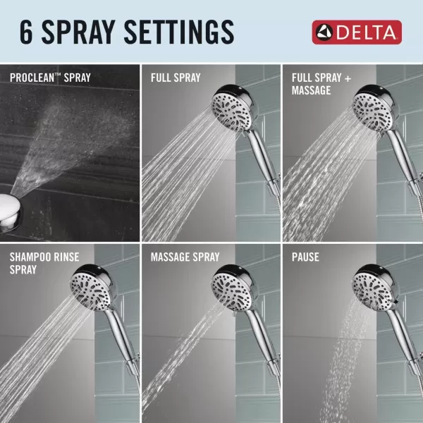imageDelta Faucet ProClean Matte Black Shower Head with Handheld Showerhead with High Pressure Spray Handheld Shower Head 6 Spray Settings Matte Black 75740BLChrome