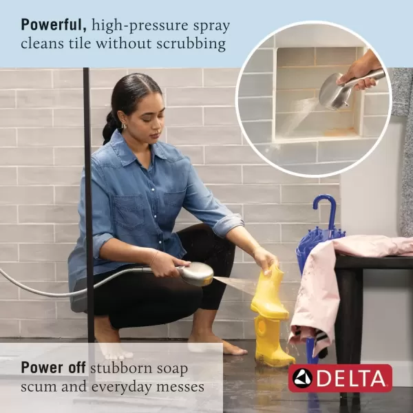 imageDelta Faucet ProClean Matte Black Shower Head with Handheld Showerhead with High Pressure Spray Handheld Shower Head 6 Spray Settings Matte Black 75740BLSpotShield Brushed Nickel