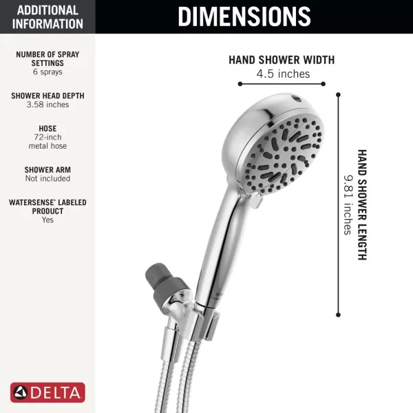 imageDelta Faucet ProClean Matte Black Shower Head with Handheld Showerhead with High Pressure Spray Handheld Shower Head 6 Spray Settings Matte Black 75740BLChrome
