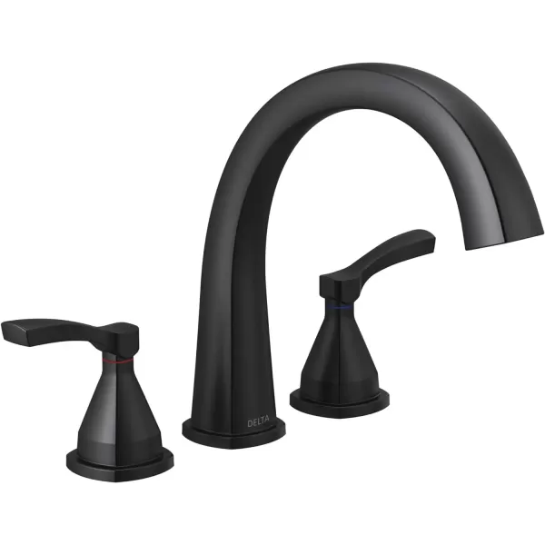 imageDelta Faucet Stryke Roman Tub Faucet  T2777BL  Modern Bathtub Faucet ampamp Lever Handles  Sleek Bathroom Fixtures  Matte Black Lever Handles Valve Sold SeparatelyMatte Black