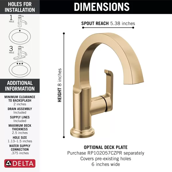 imageDelta Faucet Tetra Chrome Single Hole Bathroom Faucet Chrome Single Handle Bathroom Faucet Bathroom Sink Faucet Diamond Seal Technology Metal Drain Assembly Lumicoat Chrome 588SHPRDSTLumicoat Champagne Bronze