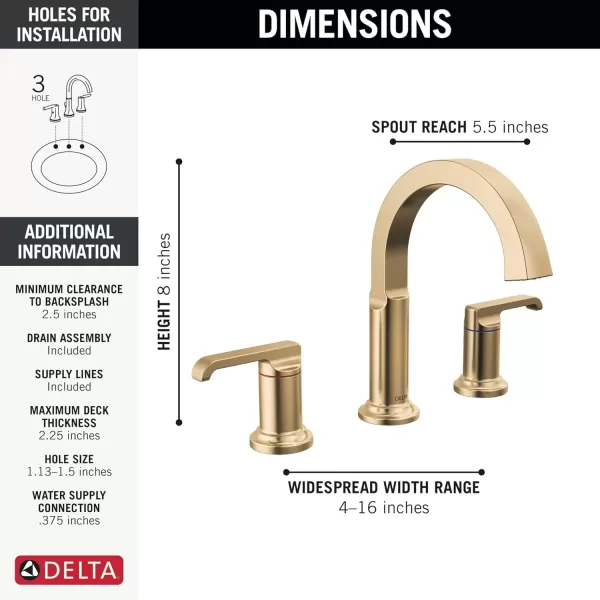 imageDelta Faucet Tetra Chrome Widespread Bathroom Faucet 3 Hole Chrome Bathroom Faucet for Bathroom Sink Bathroom Sink Faucet Diamond Seal Technology Metal Drain Assembly Lumicoat Chrome 35588PRDSTLumicoat Champagne Bronze