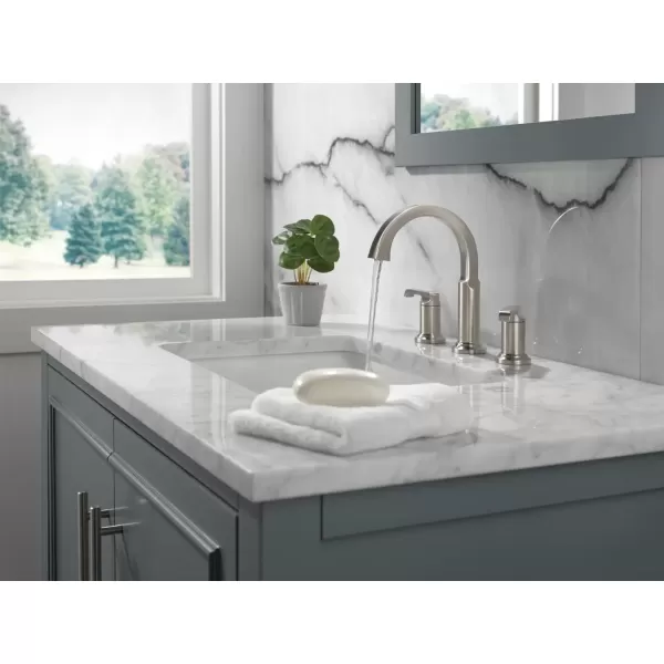 imageDelta Faucet Tetra Chrome Widespread Bathroom Faucet 3 Hole Chrome Bathroom Faucet for Bathroom Sink Bathroom Sink Faucet Diamond Seal Technology Metal Drain Assembly Lumicoat Chrome 35588PRDSTLumicoat Stainless
