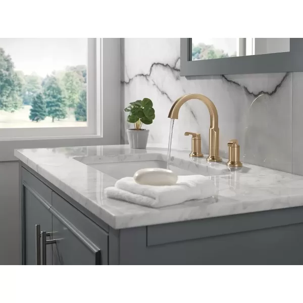imageDelta Faucet Tetra Chrome Widespread Bathroom Faucet 3 Hole Chrome Bathroom Faucet for Bathroom Sink Bathroom Sink Faucet Diamond Seal Technology Metal Drain Assembly Lumicoat Chrome 35588PRDSTLumicoat Champagne Bronze