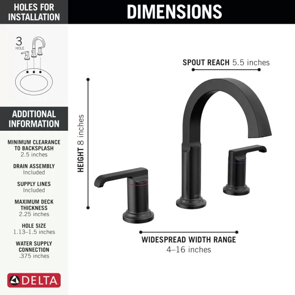 imageDelta Faucet Tetra Chrome Widespread Bathroom Faucet 3 Hole Chrome Bathroom Faucet for Bathroom Sink Bathroom Sink Faucet Diamond Seal Technology Metal Drain Assembly Lumicoat Chrome 35588PRDSTMatte Black