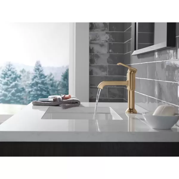imageDelta Faucet Tetra Gold Single Hole Bathroom Faucet Gold Single Handle Bathroom Faucet Bathroom Sink Faucet Diamond Seal Technology Metal Drain Assembly Lumicoat Champagne Bronze 589CZPRDSTLumicoat Champagne Bronze