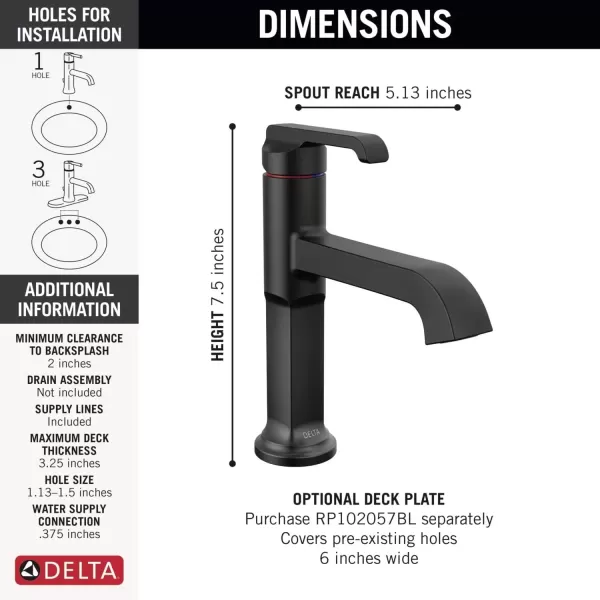 imageDelta Faucet Tetra Gold Single Hole Bathroom Faucet Gold Single Handle Bathroom Faucet Bathroom Sink Faucet Diamond Seal Technology Metal Drain Assembly Lumicoat Champagne Bronze 589CZPRDSTMatte Black