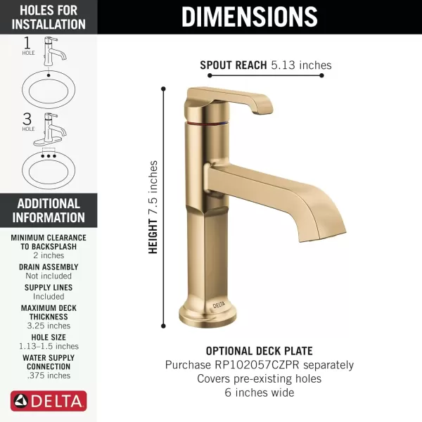 imageDelta Faucet Tetra Gold Single Hole Bathroom Faucet Gold Single Handle Bathroom Faucet Bathroom Sink Faucet Diamond Seal Technology Metal Drain Assembly Lumicoat Champagne Bronze 589CZPRDSTLumicoat Champagne Bronze