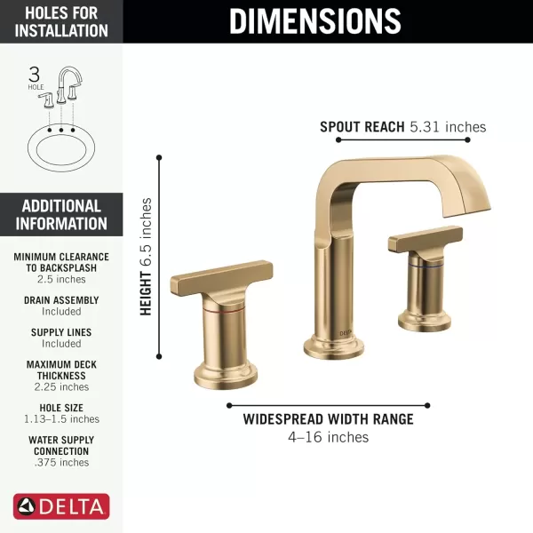imageDelta Faucet Tetra Gold Widespread Bathroom Faucet 3 Hole Gold Bathroom Faucet for Bathroom Sink Bathroom Sink Faucet Diamond Seal Metal Drain Lumicoat Champagne Bronze 35587CZPRDSTLumicoat Champagne Bronze