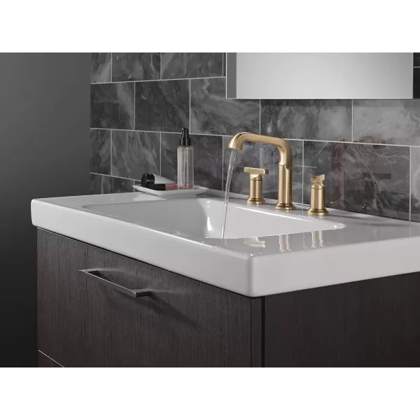 imageDelta Faucet Tetra Gold Widespread Bathroom Faucet 3 Hole Gold Bathroom Faucet for Bathroom Sink Bathroom Sink Faucet Diamond Seal Metal Drain Lumicoat Champagne Bronze 35587CZPRDSTLumicoat Champagne Bronze