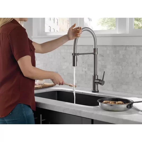 imageDelta Faucet Trinsic Pro Commercial Style Kitchen Faucet Touch Kitchen Faucets with Pull Down Sprayer Kitchen Sink Faucet Touch Faucet Delta Touch2O Technology Black Stainless 9659TKSDST