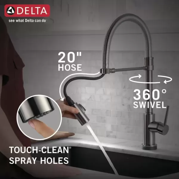 imageDelta Faucet Trinsic Pro Commercial Style Kitchen Faucet Touch Kitchen Faucets with Pull Down Sprayer Kitchen Sink Faucet Touch Faucet Delta Touch2O Technology Black Stainless 9659TKSDST
