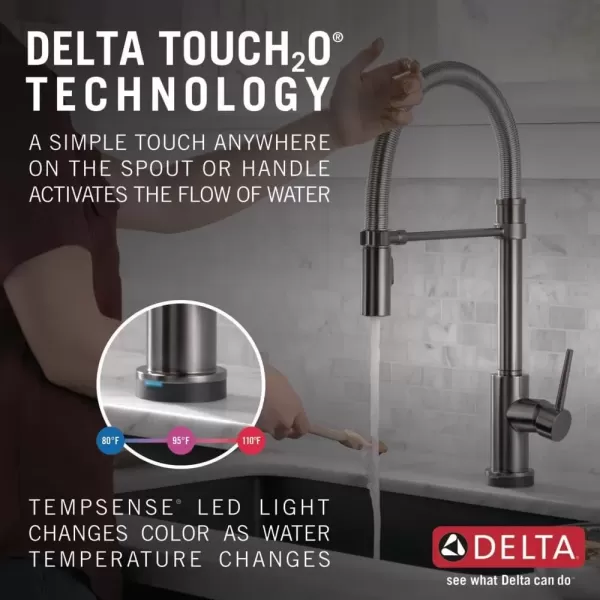 imageDelta Faucet Trinsic Pro Commercial Style Kitchen Faucet Touch Kitchen Faucets with Pull Down Sprayer Kitchen Sink Faucet Touch Faucet Delta Touch2O Technology Black Stainless 9659TKSDST